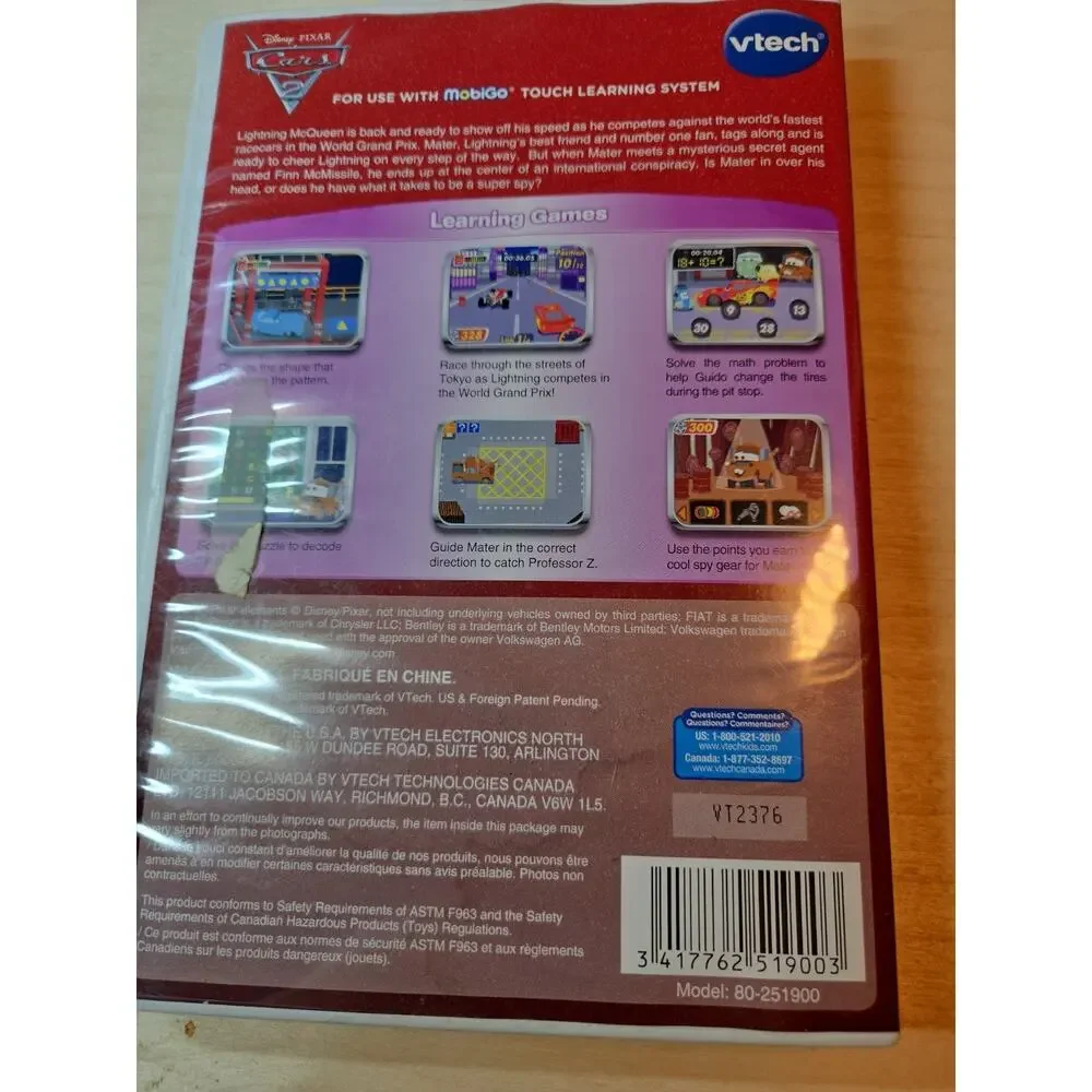 V Tech Learning System Mobigo 5-8Y Disney Pixar Cars 2 Cartridge Math Spelling